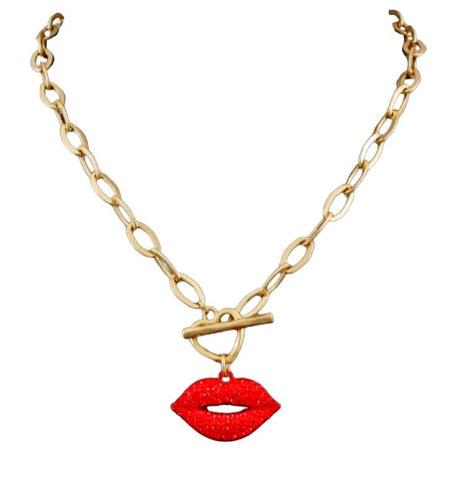 Crystal Pave Lip Chain Necklace