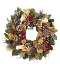 Load image into Gallery viewer, Preserved Orange and Pinecone Wreath