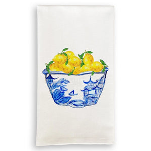 Cotton Tea Towel - Lemons In Blue and White Bowl