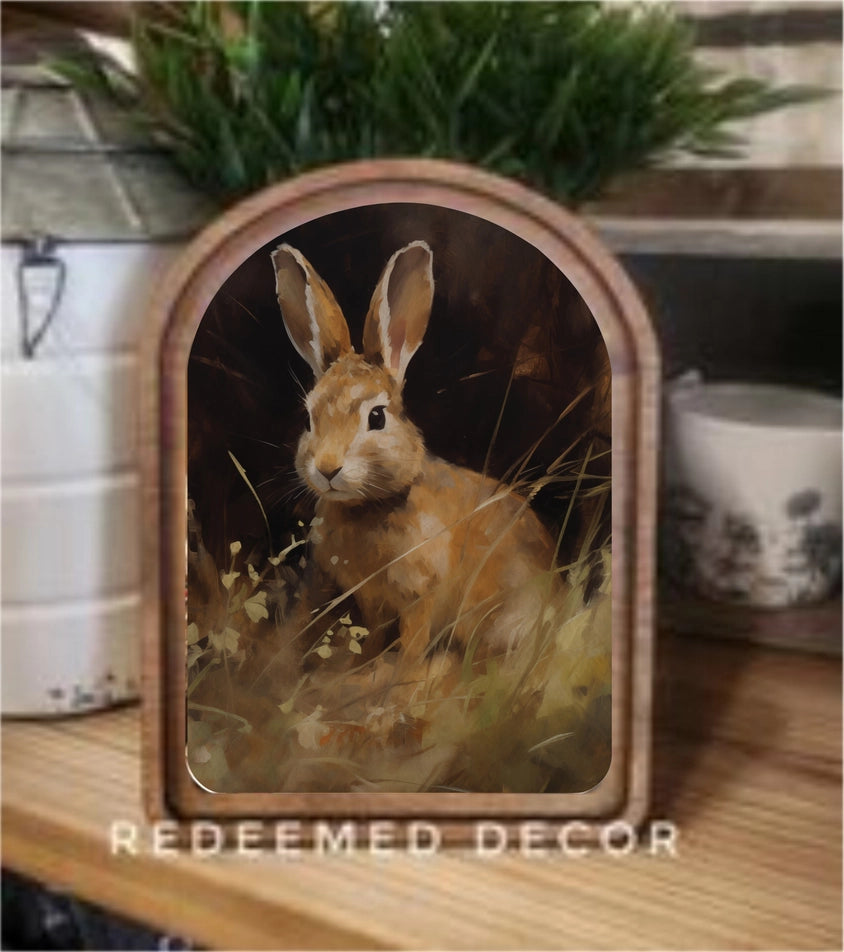 Arch Top Framed Art - Brown Bunny