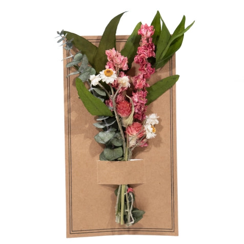 Mini Dried Floral Bouquet - Eucalyptus and Pink Larkspur