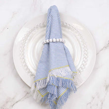 Load image into Gallery viewer, Cloth Napkin - Blue &amp; White Seersucker Fringe