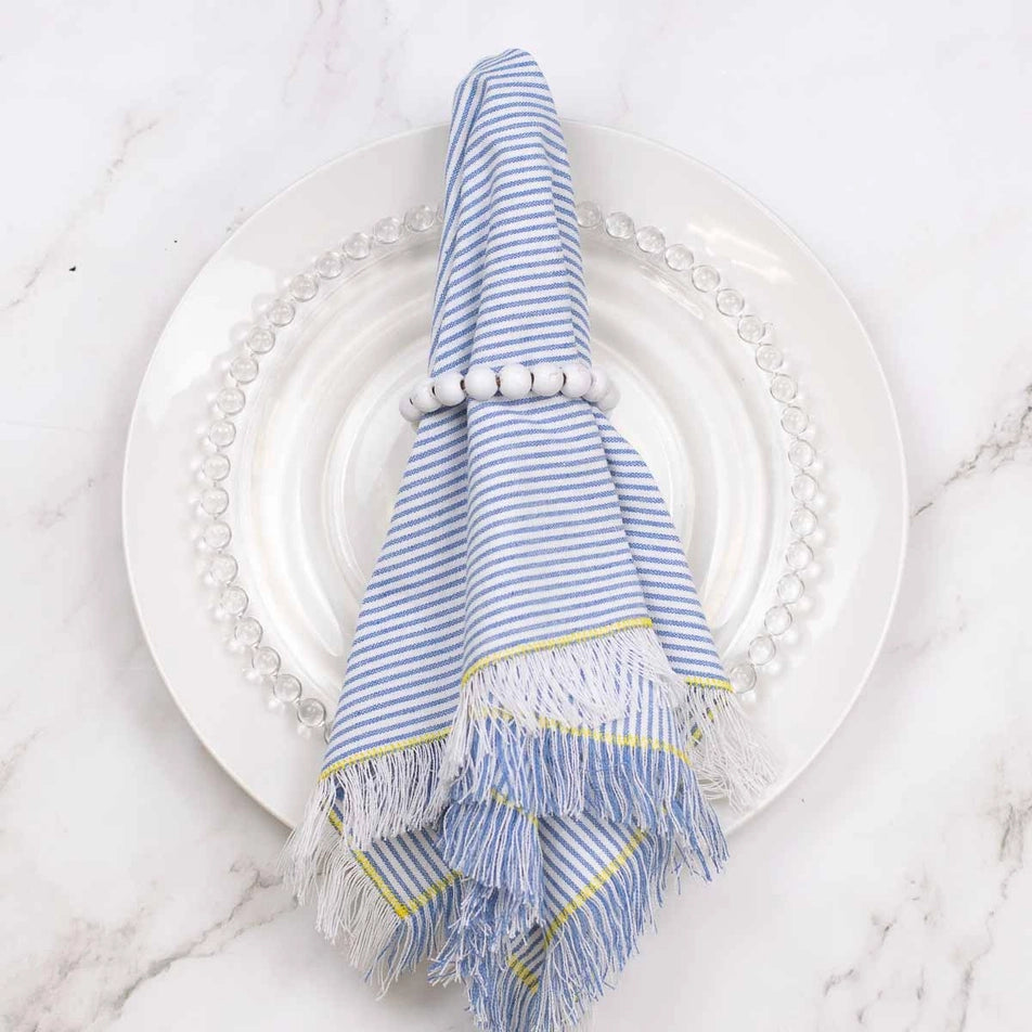 Cloth Napkin - Blue & White Seersucker Fringe