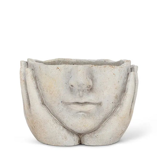 Face In Hands Cement Planter