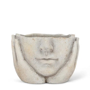 Face In Hands Cement Planter