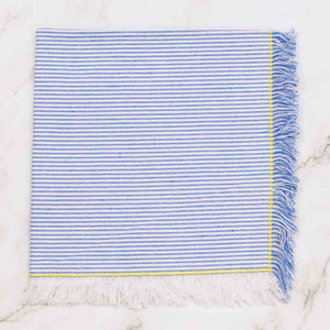 Cloth Napkin - Blue & White Seersucker Fringe