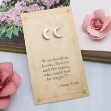 Load image into Gallery viewer, Literary Quote Earrings - Crescent Moon