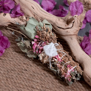 Smudge Wand - Pink Floral with Rose Quartz Crystal