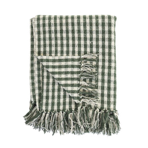Throw - Green and White Gingham with Fringe