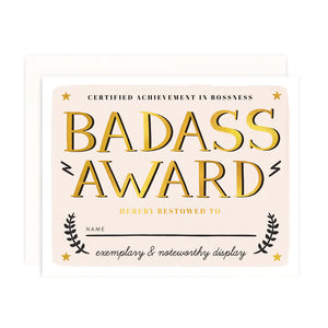 Badass Award Greeting Card with Gold Foil Greeting Card
