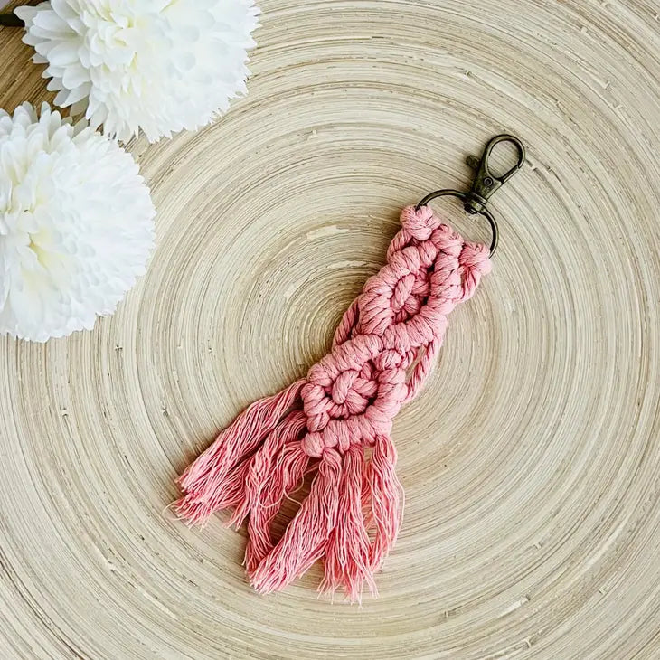 Boho Macrame Key Chain / Tassel - Pink