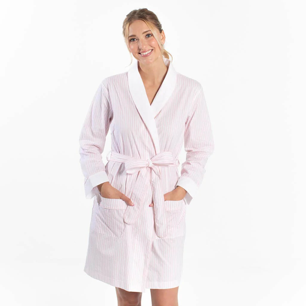 Cotton Robe - Pink and White Stripe