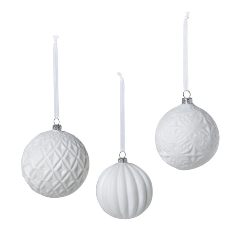 Matte White Quilted Pattern Glass Ornament