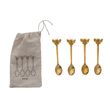 Load image into Gallery viewer, Set of Four Brass Bee Spoons with Drawstring Bag