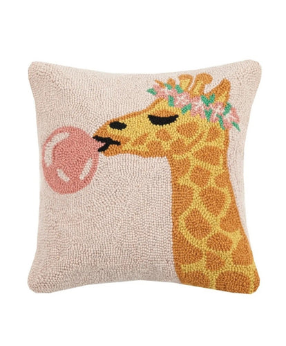 Hooked Wool Pillow - Giraffe
