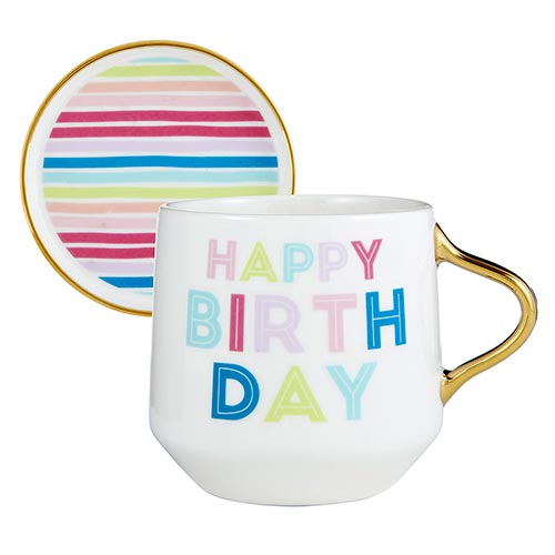 Happy Birthday Mug with Coaster Lid