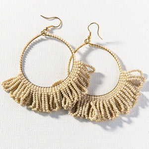 INK + ALLOY - Ivory Fringe Hoop Seed Bead Earrings