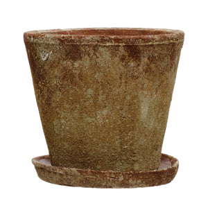Distressed Cement Planter with Saucer