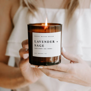 Sweet Water Decor - Lavender + Sage Soy Candle in Amber Glass