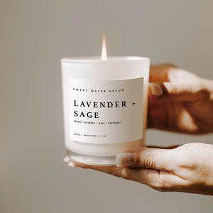 Sweet Water Decor - Lavender + Sage Soy Candle in White Glass