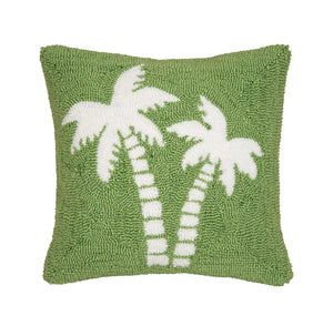 Hooked Wool Pillow - Beachy Palm Trees
