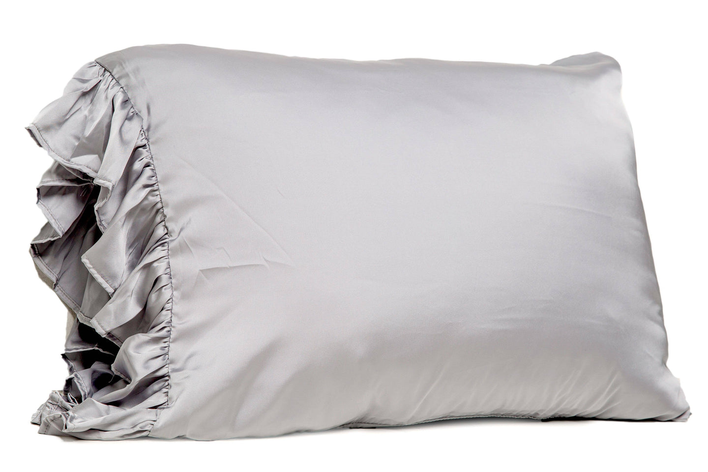 Silky Satin Pillowcase with Ruffle - Gray