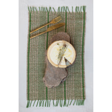 Load image into Gallery viewer, Bamboo Placemat with Green Stripes and Fringe