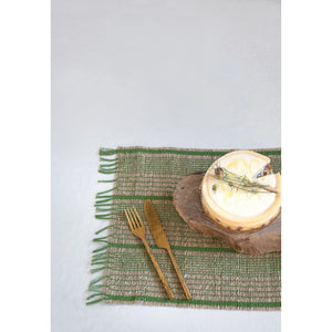 Bamboo Placemat with Green Stripes and Fringe