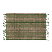 Load image into Gallery viewer, Bamboo Placemat with Green Stripes and Fringe