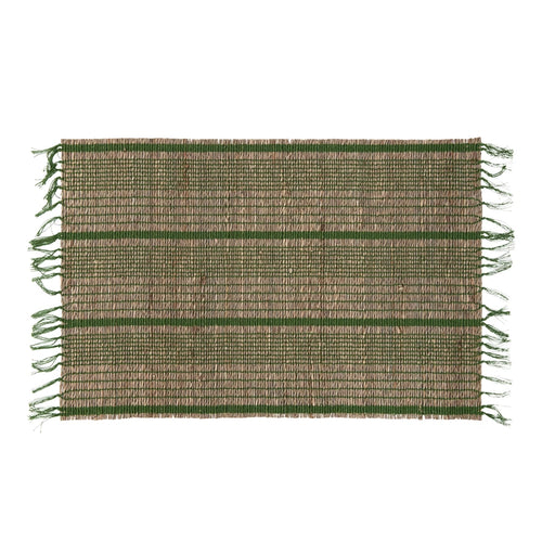 Bamboo Placemat with Green Stripes and Fringe