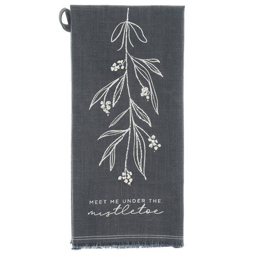 Embroidered Tea Towel - Meet Me Under the Mistletoe
